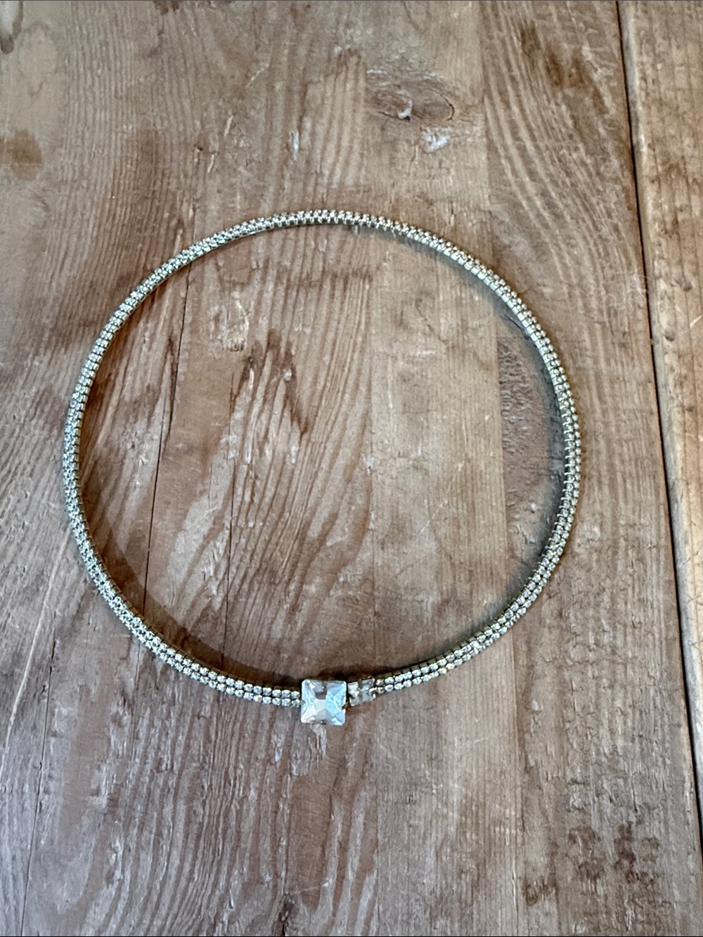 Gold-Tone Square Crystal Choker Necklace